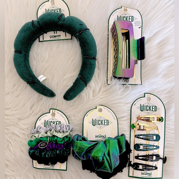 WICKED CONAIR Scunci Trademark 5 Piece Hair Accessories Set Black and Greens - Picture 1 of 7